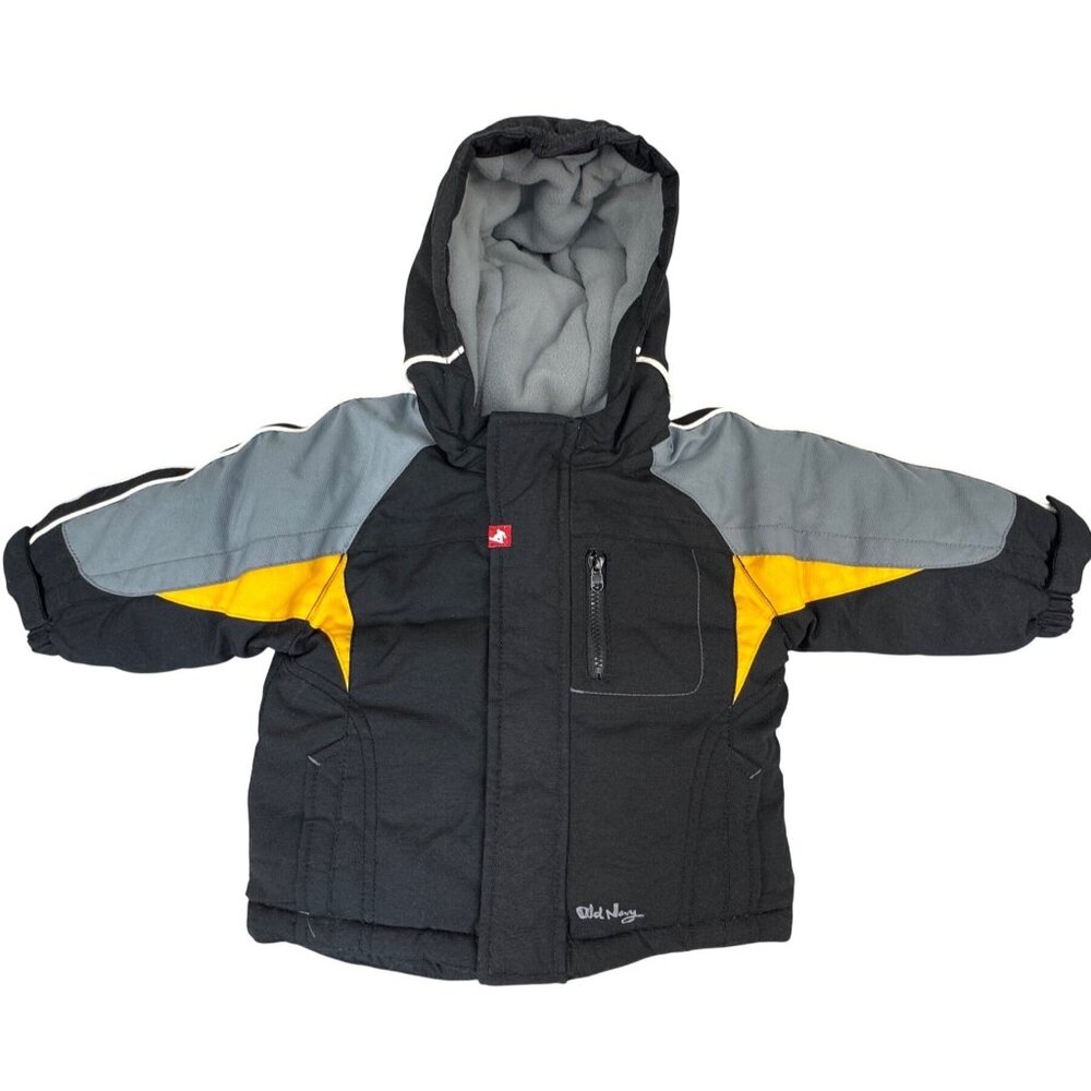 Old Navy Black Yellow Gray Hooded Winter Coat For Infant/Baby 6-12 Months
